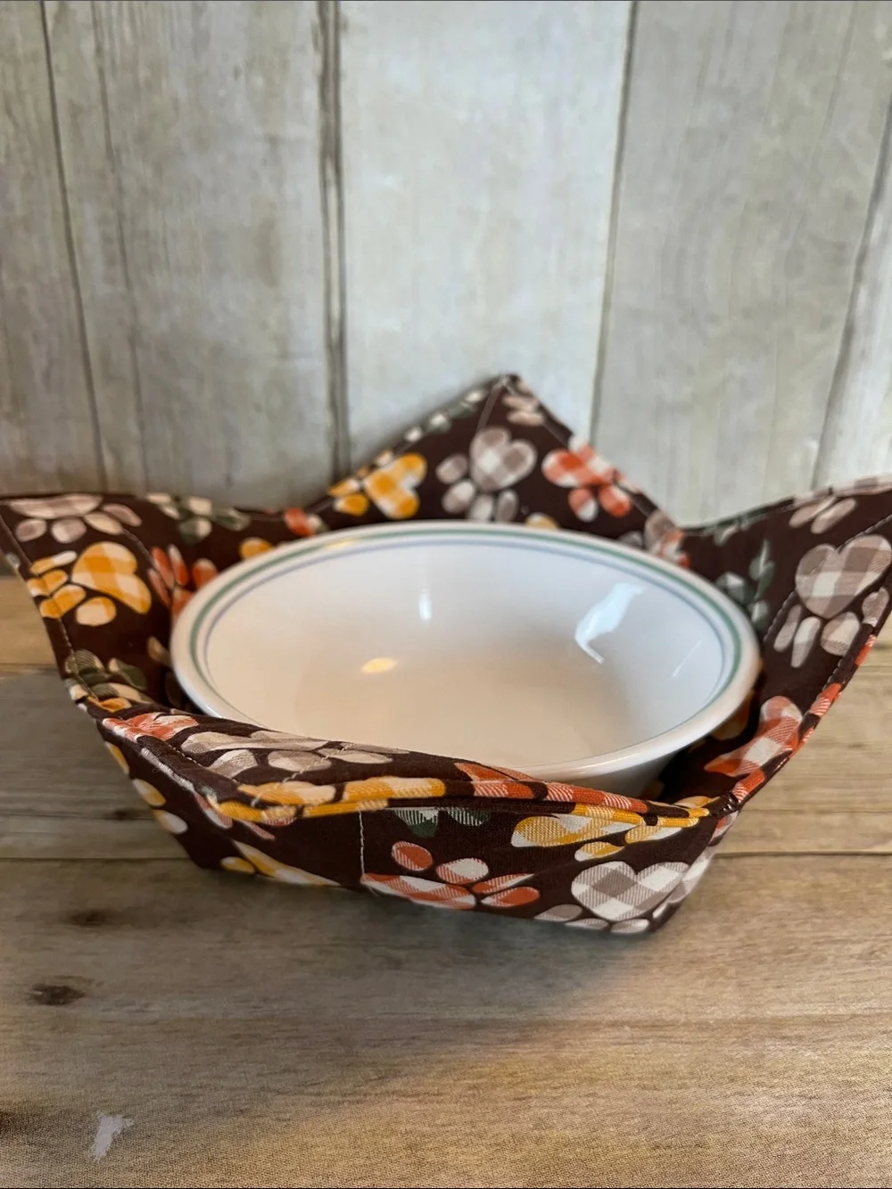 Microwave Bowl Cozy Fabric Bowl Fall/Autumn Paw Prints Same Cotton Both Sides